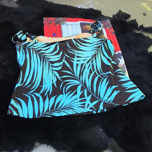 Jamaica Bay Tropical Leaves Swim Top Tankini Bra Brown & Turquoise Blue Bra 16 - Picture 3 of 11